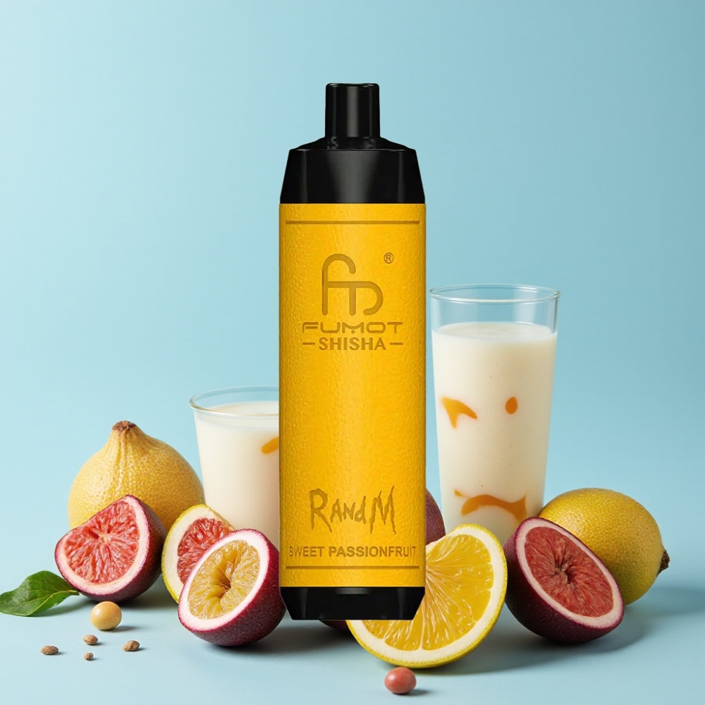 RandM Fumot Shisha 10000 Puffs 18ml 0.5% Nikotin Søt Pasjonsfrukt