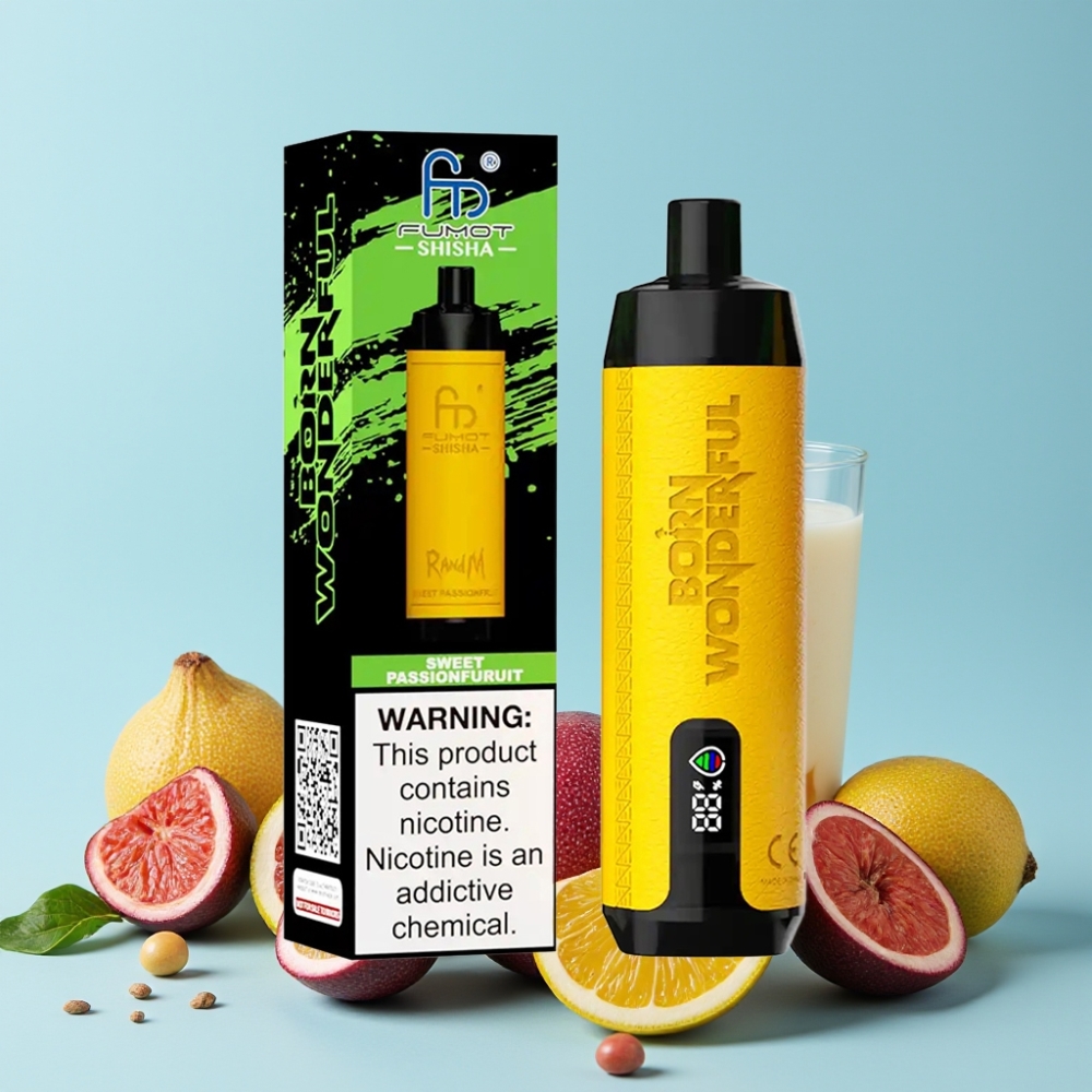 RandM Fumot Shisha 10000 Puffs 18ml 0.5% Nikotin Søt Pasjonsfrukt