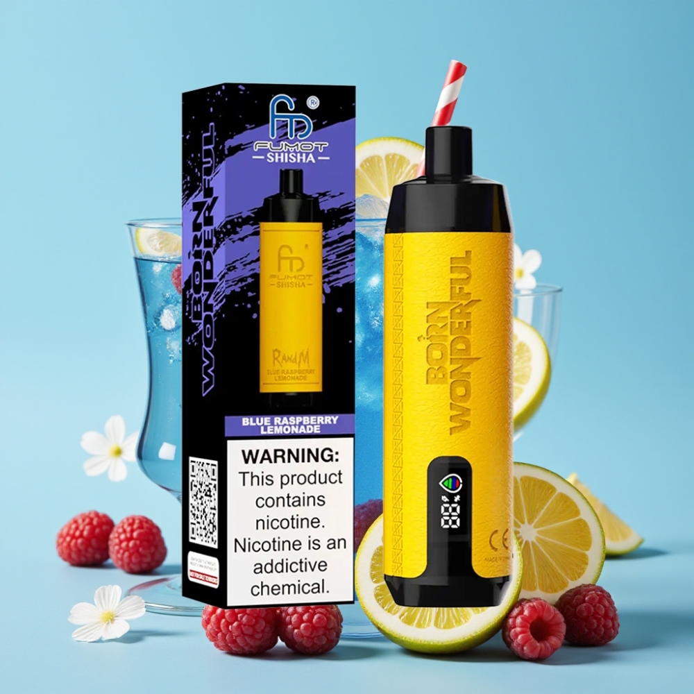 RandM Fumot Shisha 10000 Puffs 18ml Blå Bringebær Sitronade Type-C 850mAh