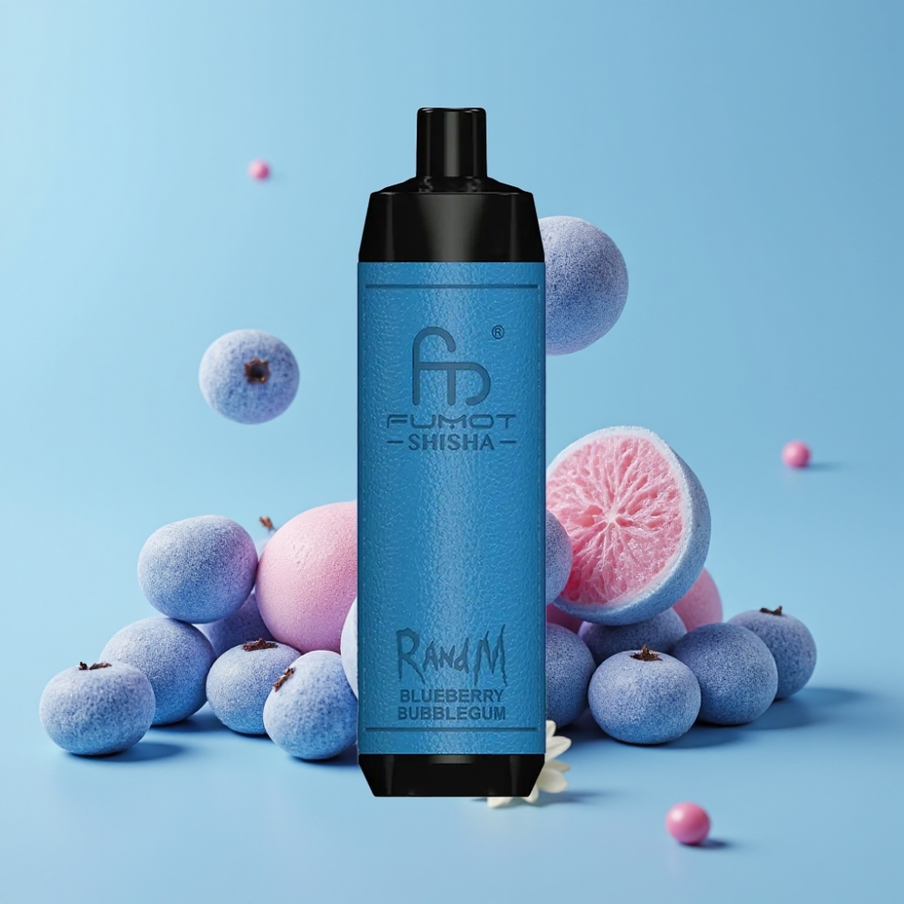 RandM Fumot Shisha 10000 Puffs 18ml Blåbær Bubblegum 0.5% Nikotin Type-C