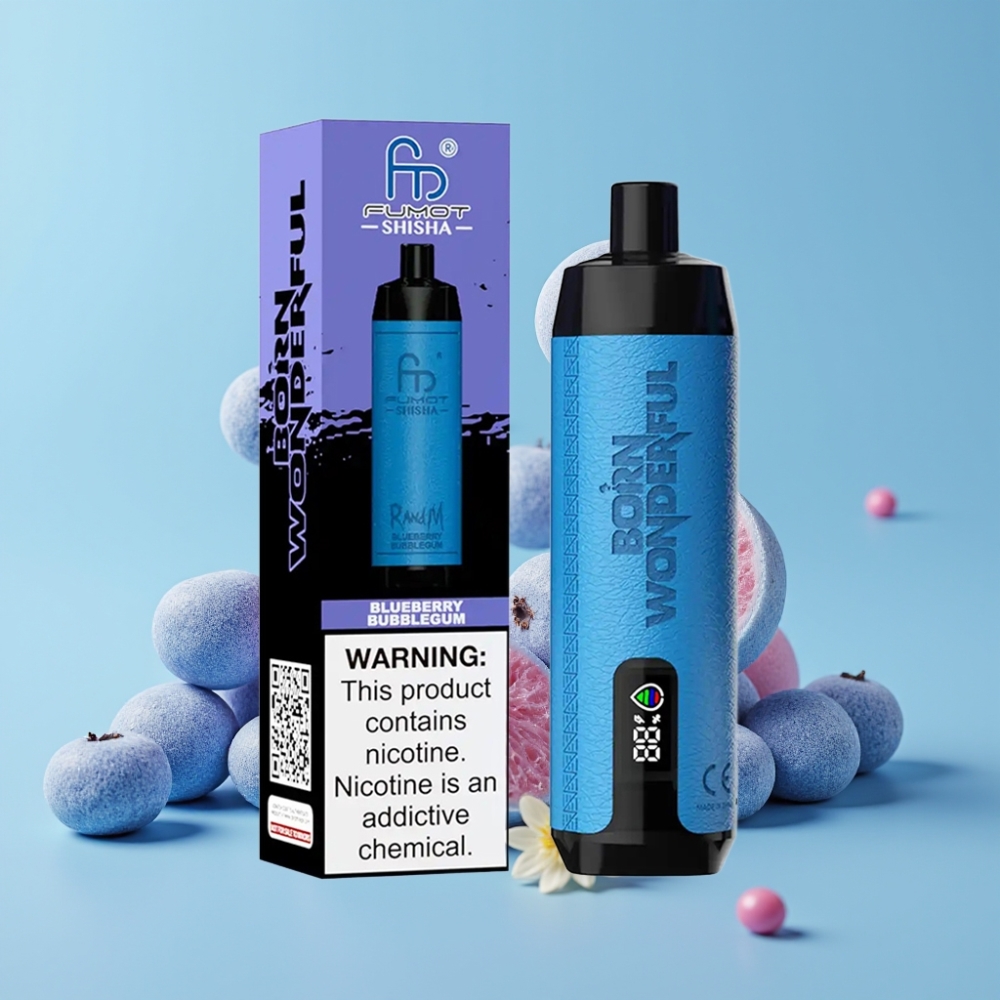 RandM Fumot Shisha 10000 Puffs 18ml Blåbær Bubblegum 0.5% Nikotin Type-C