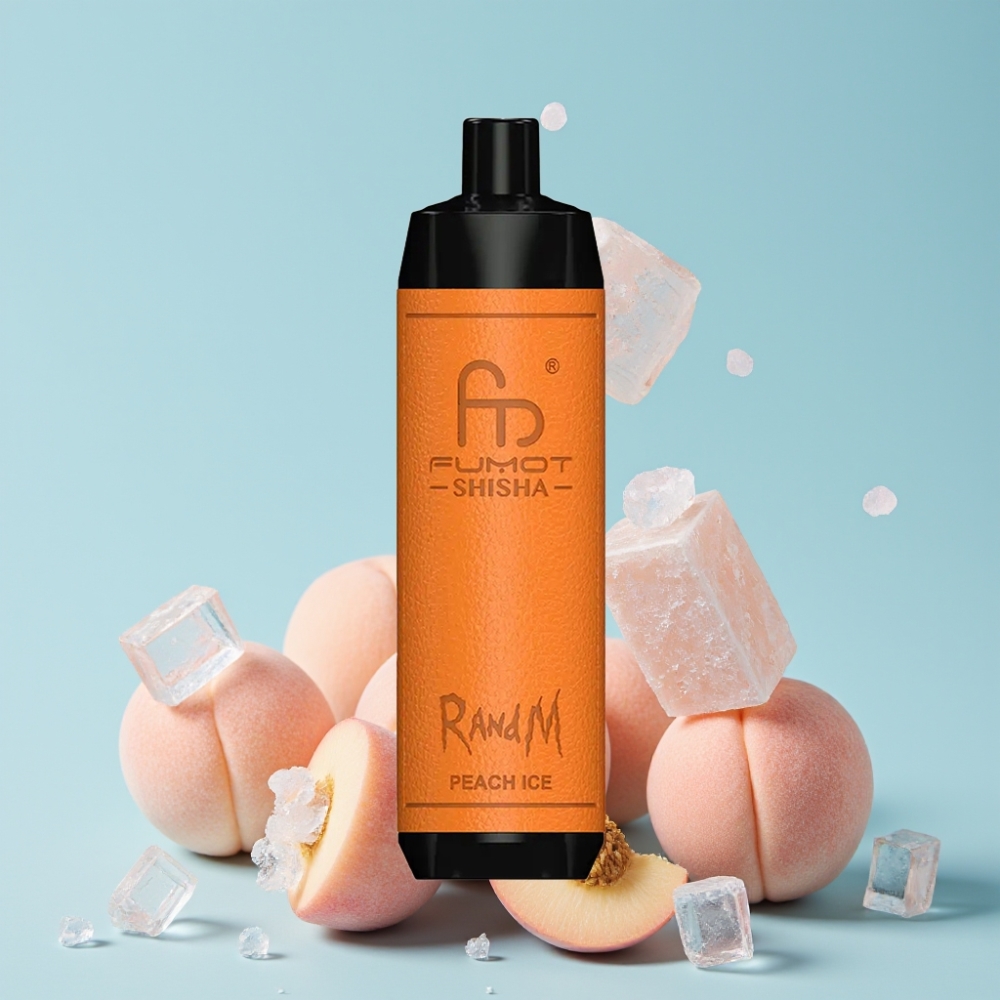 RandM Fumot Shisha 10000 Puffs 18ml Ferskvann Peach Is 850mAh Type-C 0.5% Nikotin