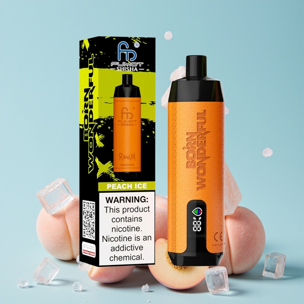 RandM Fumot Shisha 10000 Puffs 18ml Ferskvann Peach Is 850mAh Type-C 0.5% Nikotin