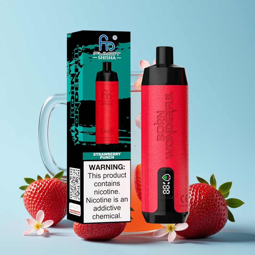 RandM Fumot Shisha 10000 Puffs 18ml Jordbær Punch Type-C 0.5% Nikotin