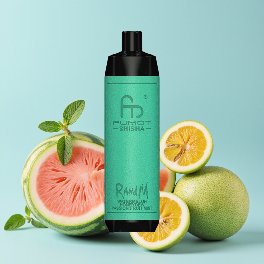 RandM Fumot Shisha 10000 Puffs 18ml Vannmelon Honningmelon Passionsfrukt Mynte