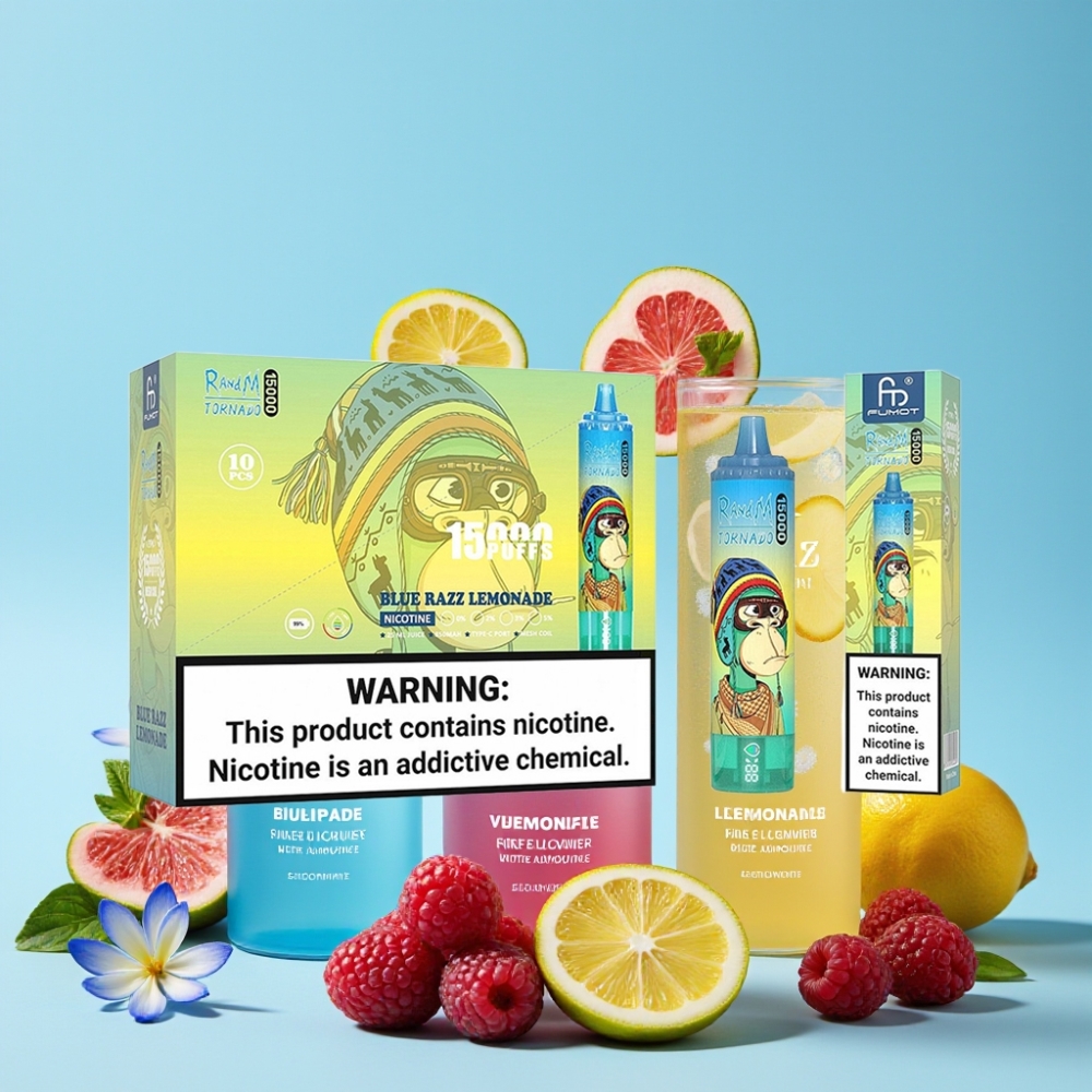 RandM Fumot Tornado 15000 Puffs 25ml 850mAh Blå Bringebær Sitronade