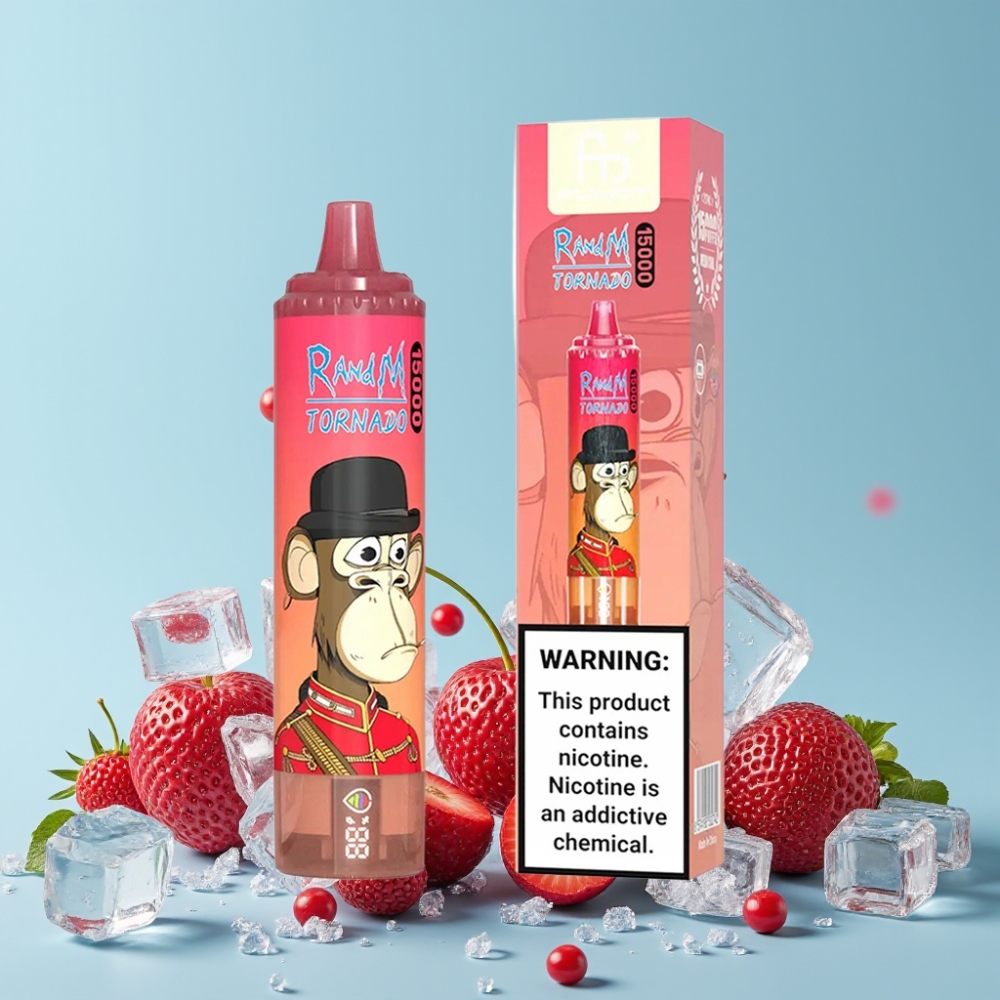 RandM Fumot Tornado 15000 Puffs 25ml 850mAh Rød Energi Is Type-C LCD Mesh Coil