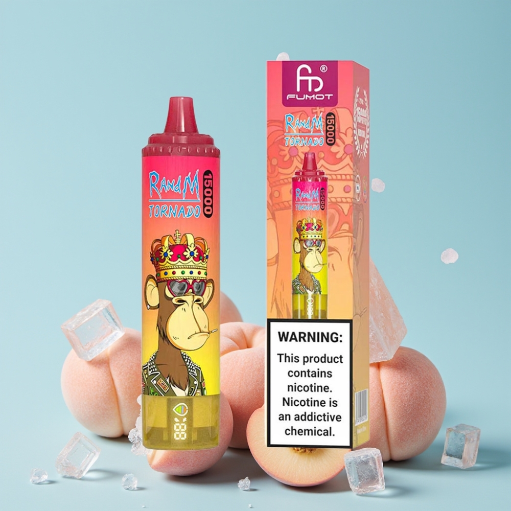 RandM Fumot Tornado 15000 Puffs 25ml 850mAh Type-C LCD Fersken Is