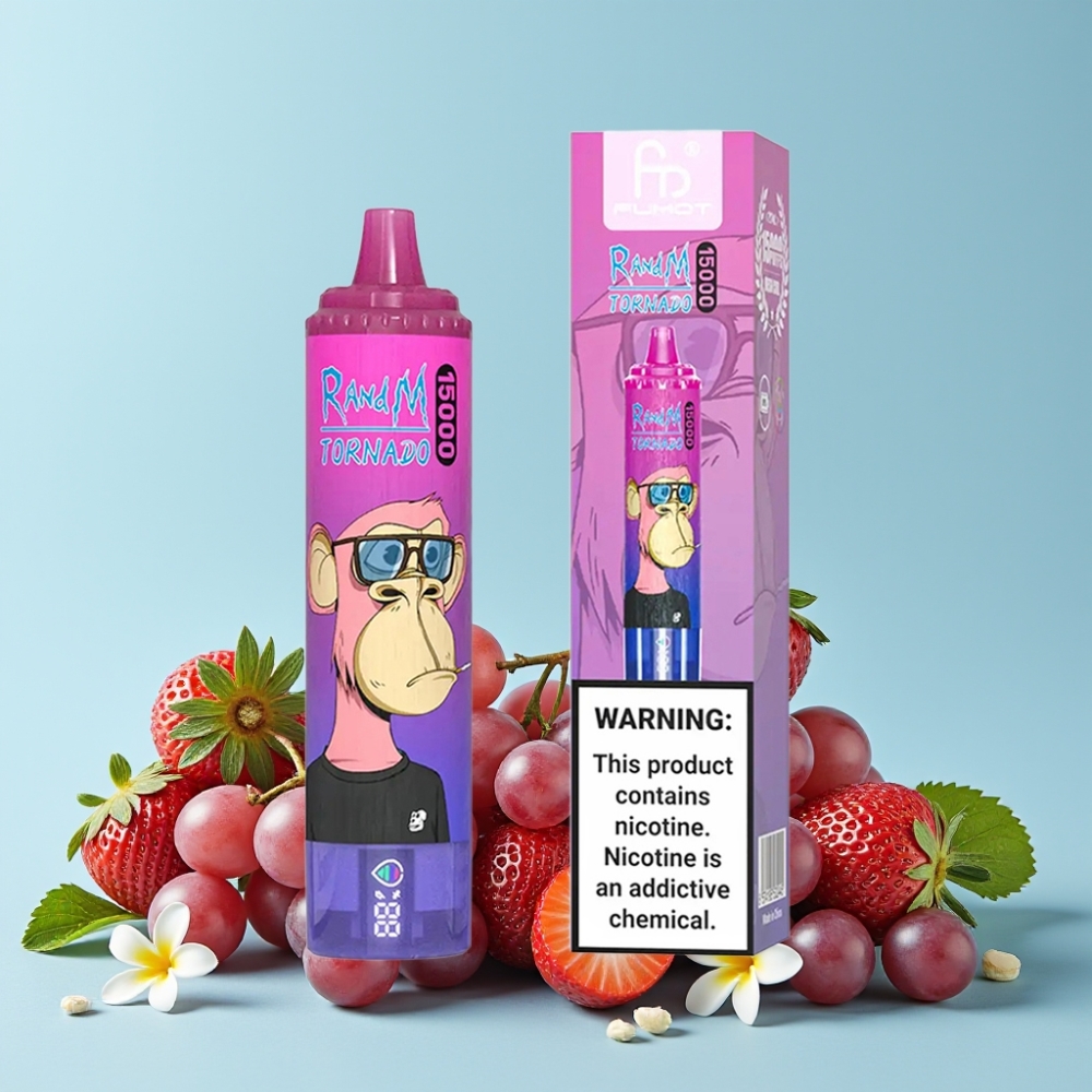 RandM Fumot Tornado 15000 Puffs 25ml 850mAh Type-C LCD Jordbær Drue