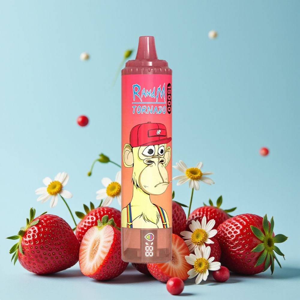 RandM Fumot Tornado 15000 Puffs 25ml 850mAh Type-C LCD Jordbær Red Bull