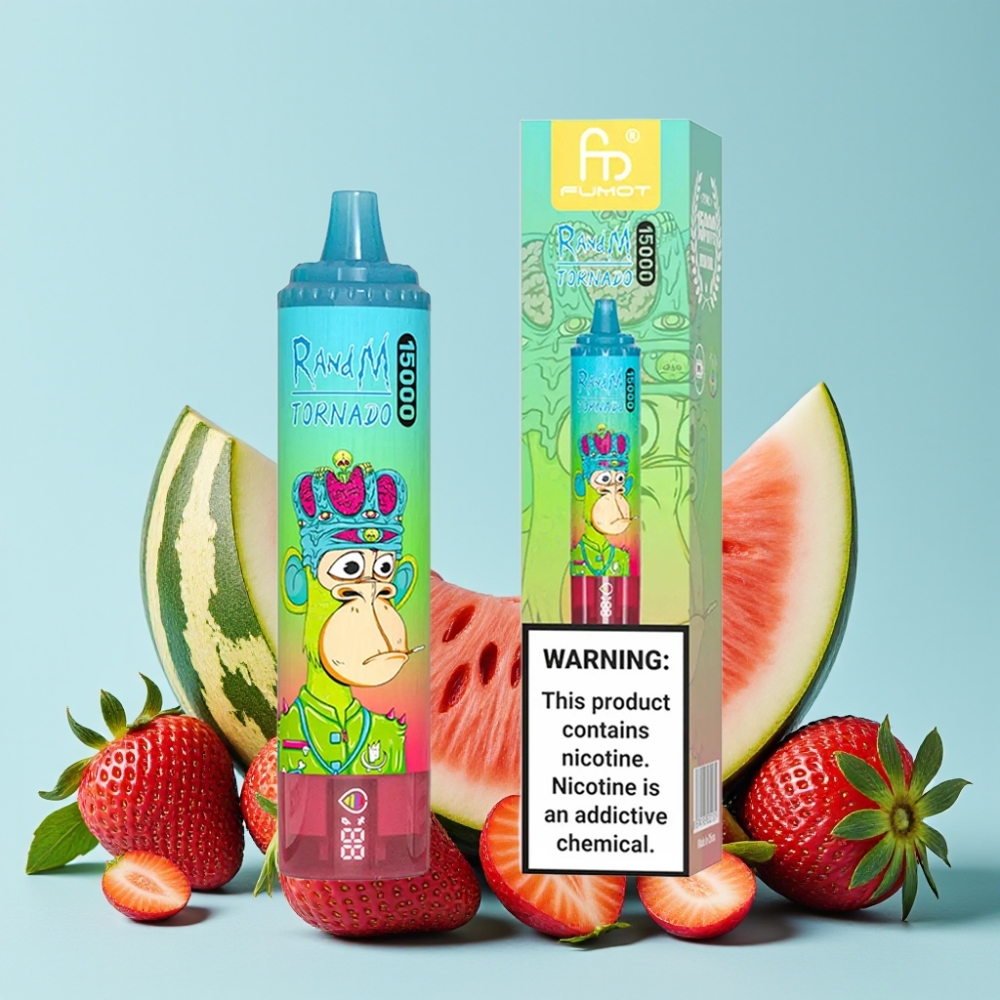 RandM Fumot Tornado 15000 Puffs 25ml 850mAh Type-C LCD Jordbær Vannmelon