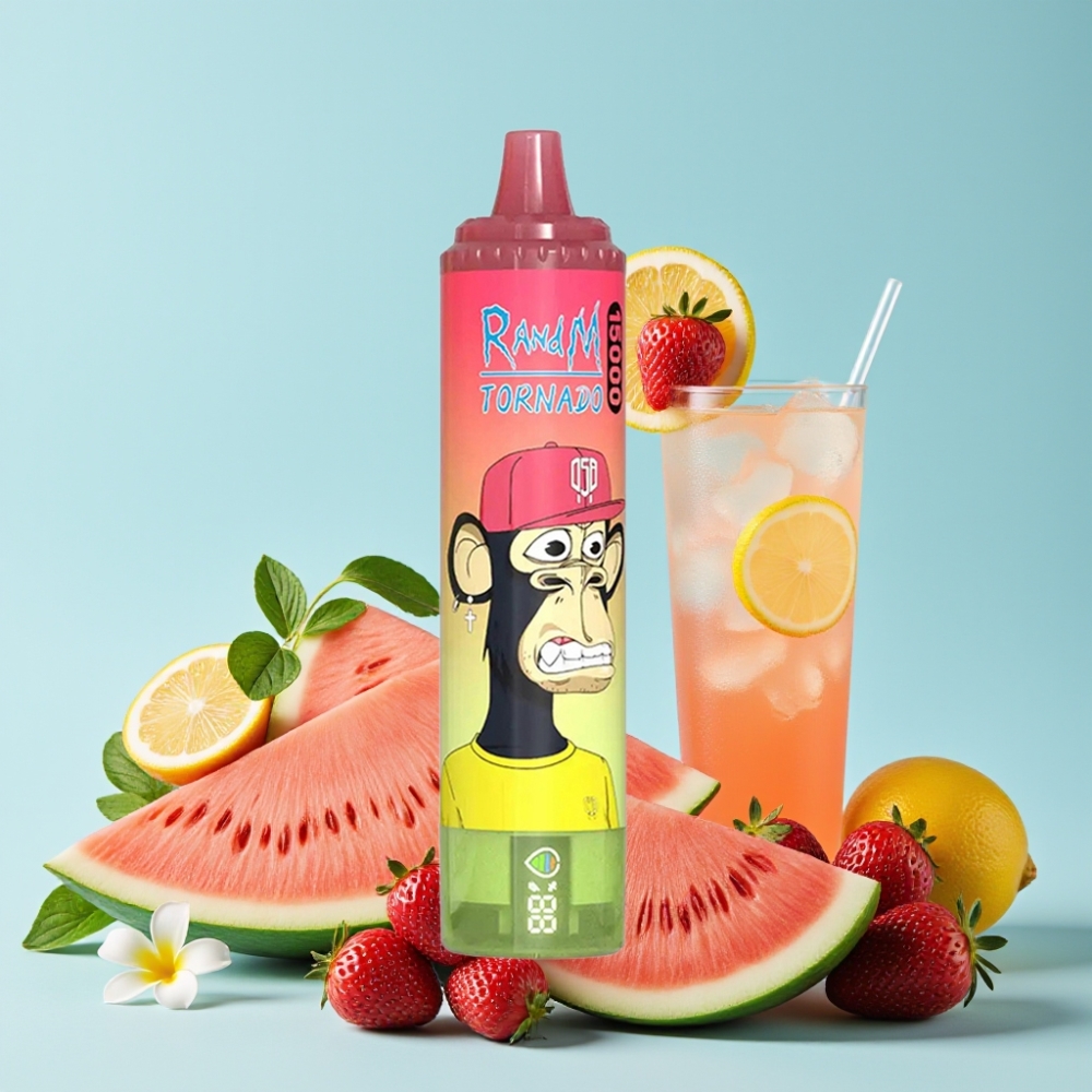 RandM Fumot Tornado 15000 Puffs 25ml 850mAh Type-C LCD Jordbær Vannmelon Lemonade
