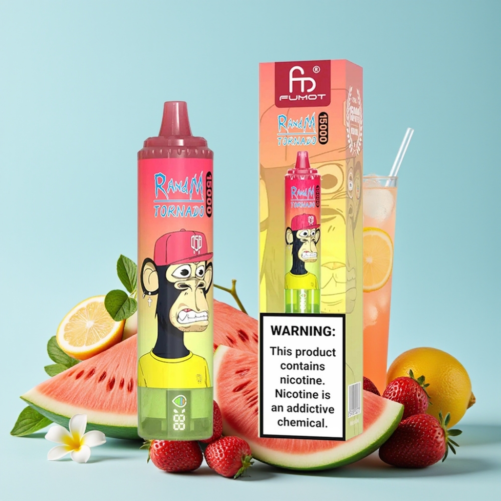 RandM Fumot Tornado 15000 Puffs 25ml 850mAh Type-C LCD Jordbær Vannmelon Lemonade