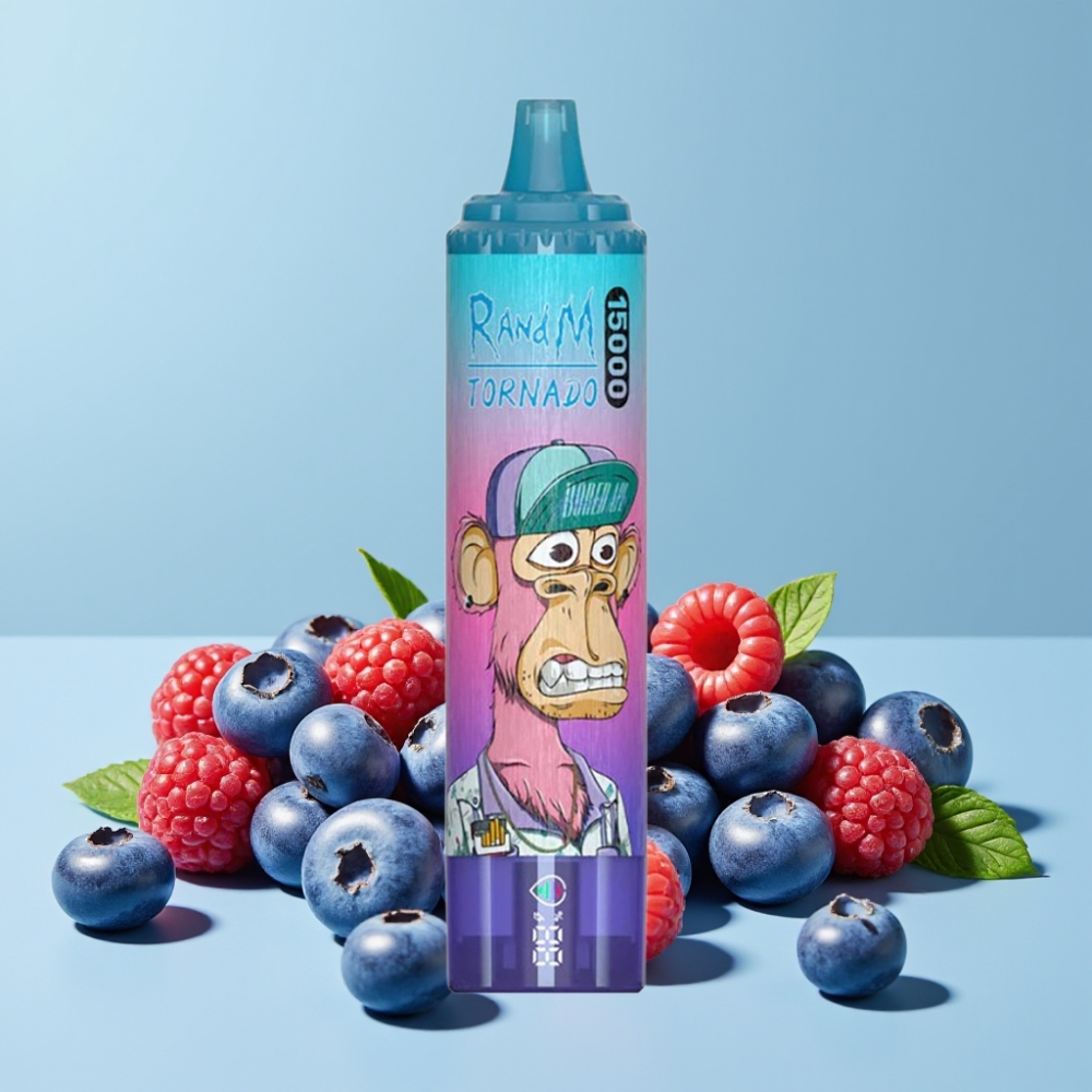 RandM Fumot Tornado 15000 Puffs 25ml Blåbær Bringebær Mesh LCD Type-C