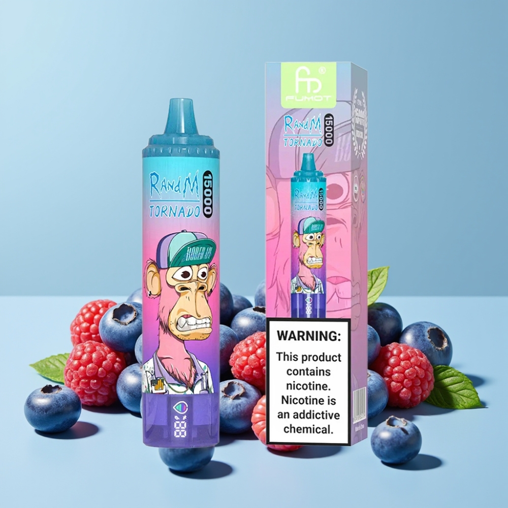 RandM Fumot Tornado 15000 Puffs 25ml Blåbær Bringebær Mesh LCD Type-C