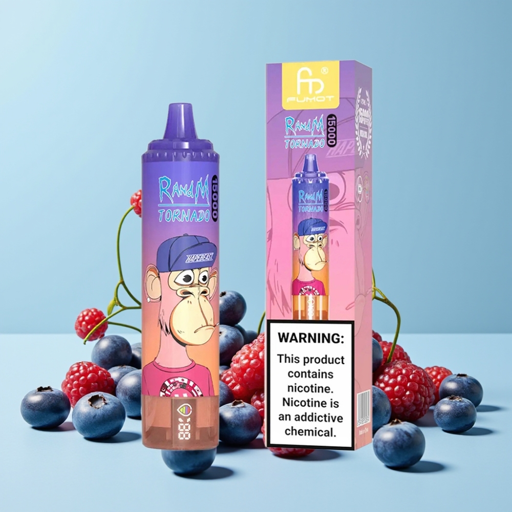 RandM Fumot Tornado 15000 Puffs 25ml Blåbær Kirsebær Tranebær Type-C LCD