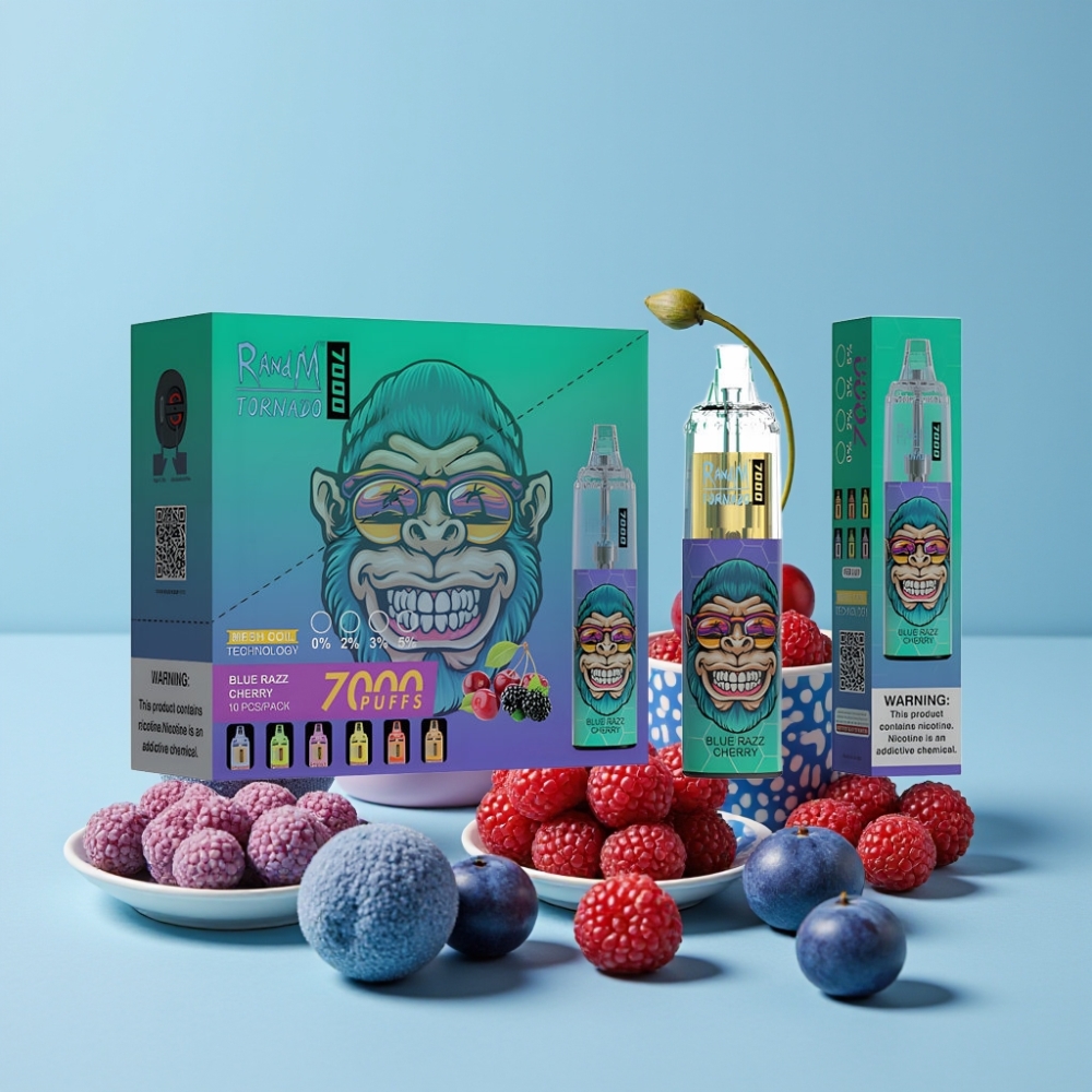 RandM Fumot Tornado 7000 Blå Bringebær Kirsebær Type-C RGB Luftjustering