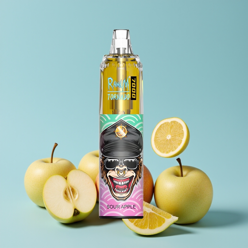 RandM Fumot Tornado 7000 E-likvæske 14 ML Batteri 850 MAH Sur Eple