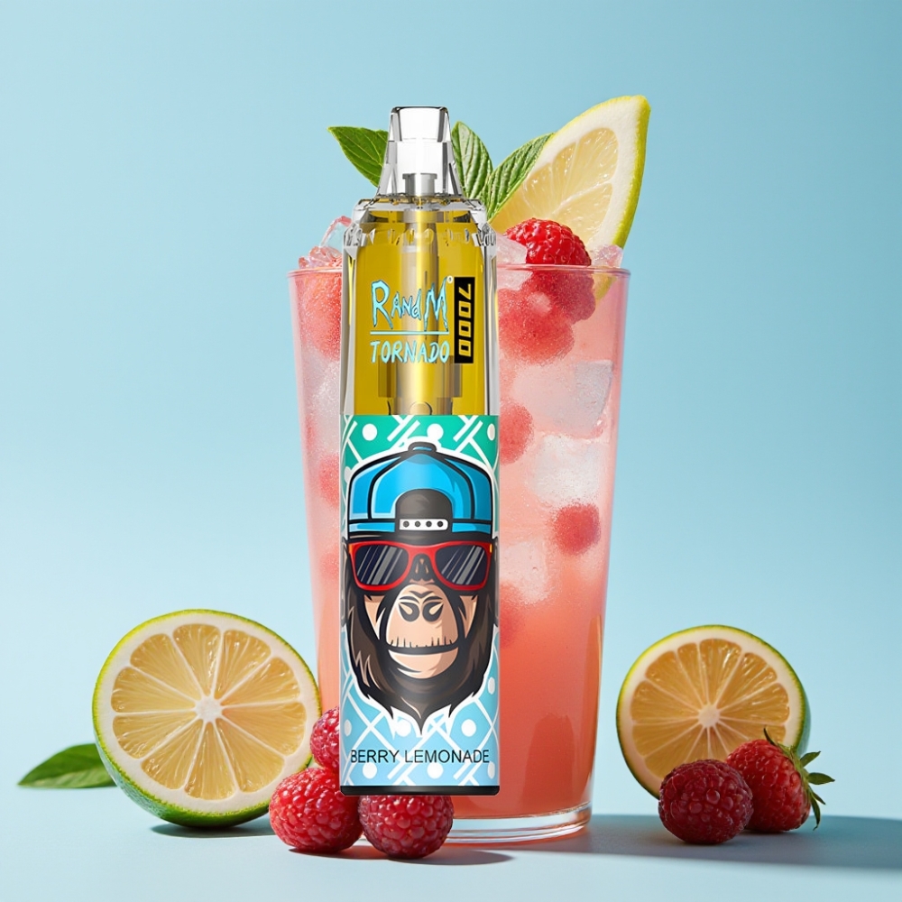 RandM Fumot Tornado 7000 Puffs 14ML Bær Sitronade Mesh Coil Type-C RGB Luftjustering