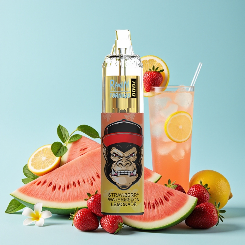 RandM Fumot Tornado 7000 Puffs 14ML E-liquid Jordbær Vannmelon Lemonade Type-C RGB