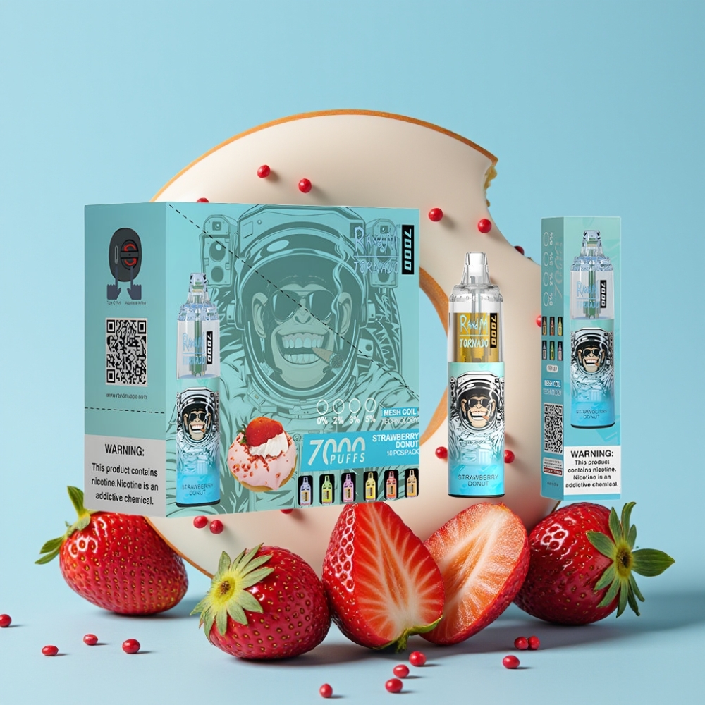 RandM Fumot Tornado 7000 Puffs 14ML Jordbær Donut RGB Type-C Luftjusterbar