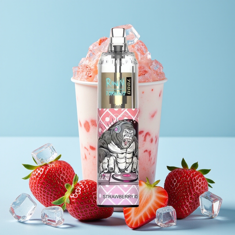 RandM Fumot Tornado 7000 Puffs 14ML Jordbær Is Mesh Coil Type-C RGB Luftjustering