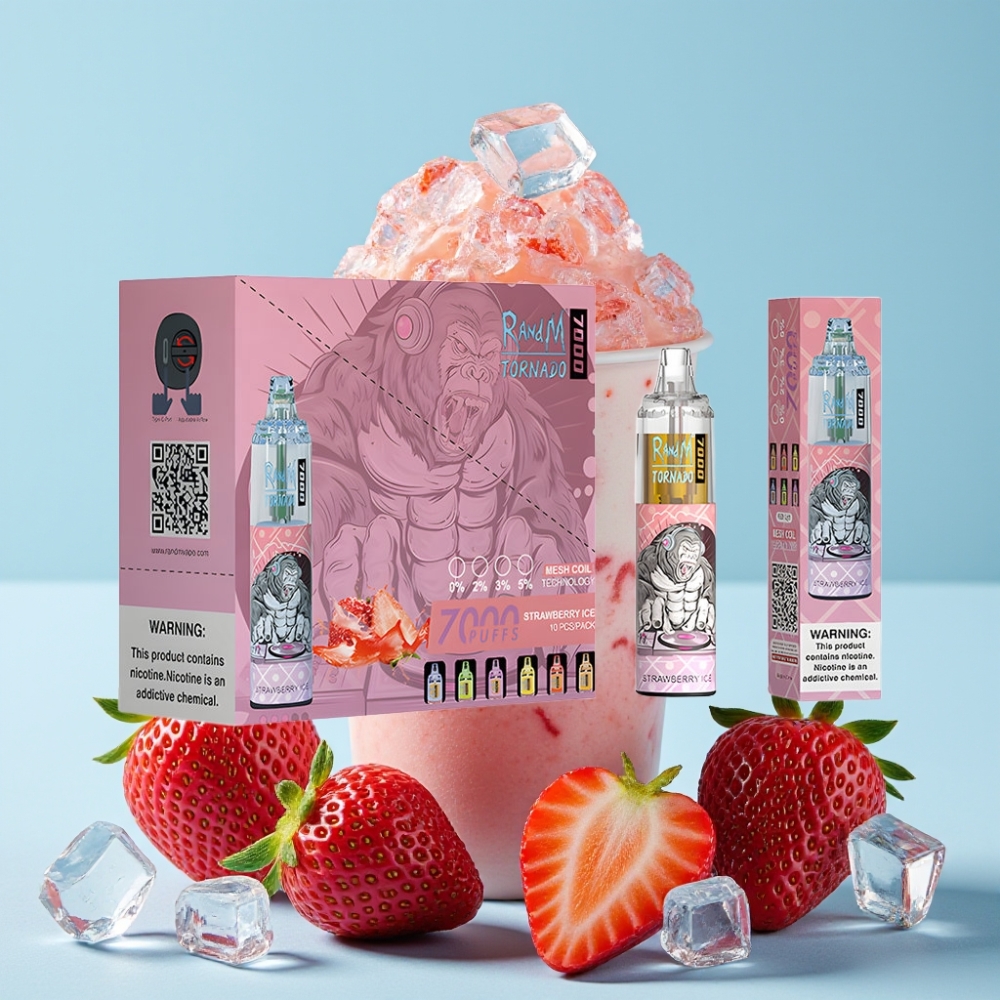 RandM Fumot Tornado 7000 Puffs 14ML Jordbær Is Mesh Coil Type-C RGB Luftjustering