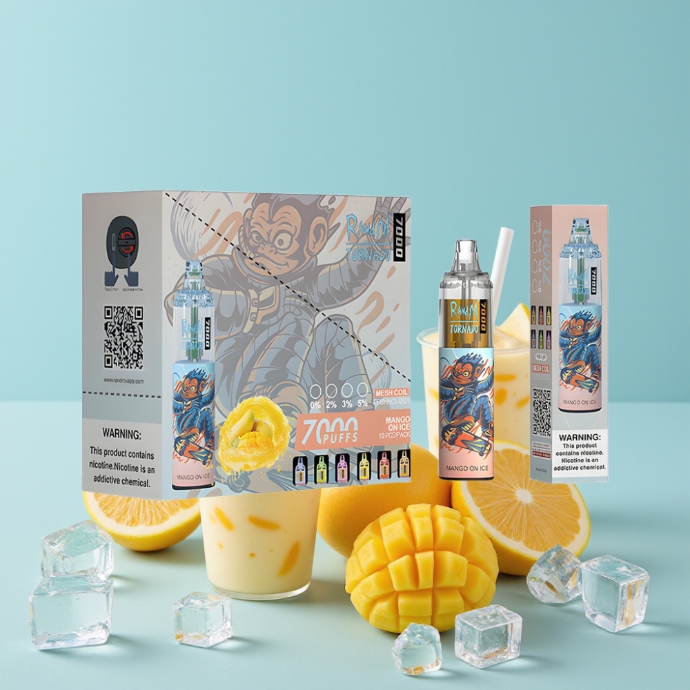 RandM Fumot Tornado 7000 Puffs 14ML Mango På Is Mesh Coil Type-C RGB Luftjustering