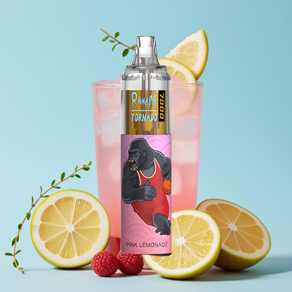 RandM Fumot Tornado 7000 Puffs 14ML Type-C RGB Lys Rosa Sitronade