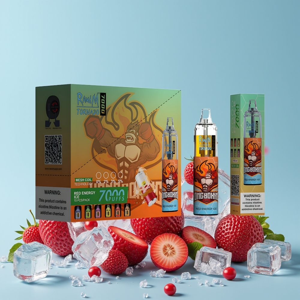 RandM Fumot Tornado 7000 Puffs 14 ML 850 MAH Mesh Coil Rød Energi Is