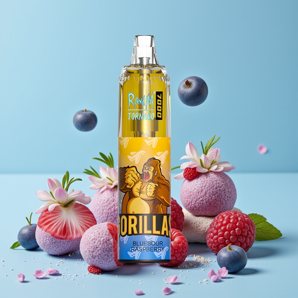 RandM Fumot Tornado 7000 Puffs 14 ML 850 MAH Type-C RGB Air-Adjustable Blåsur Bringebær