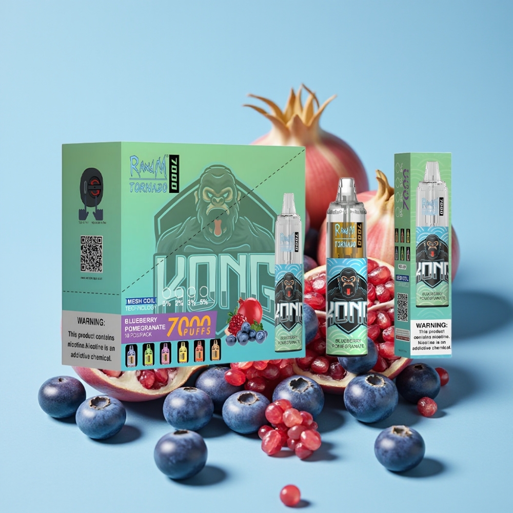 RandM Fumot Tornado 7000 Puffs 14 ML Blåbær Granateple Mesh Coil Type-C RGB Luftjustering