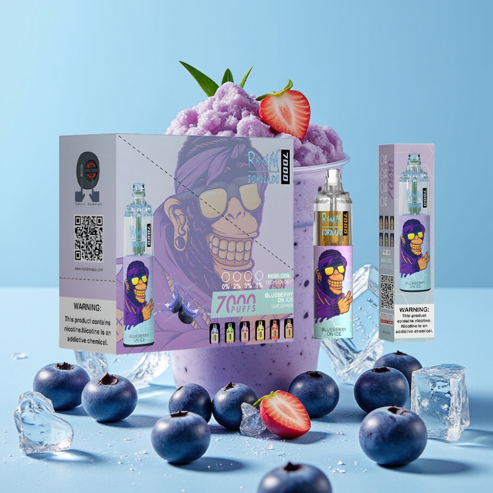 RandM Fumot Tornado 7000 Puffs 14 ML Blåbær På Is Type-C RGB Luftjustering