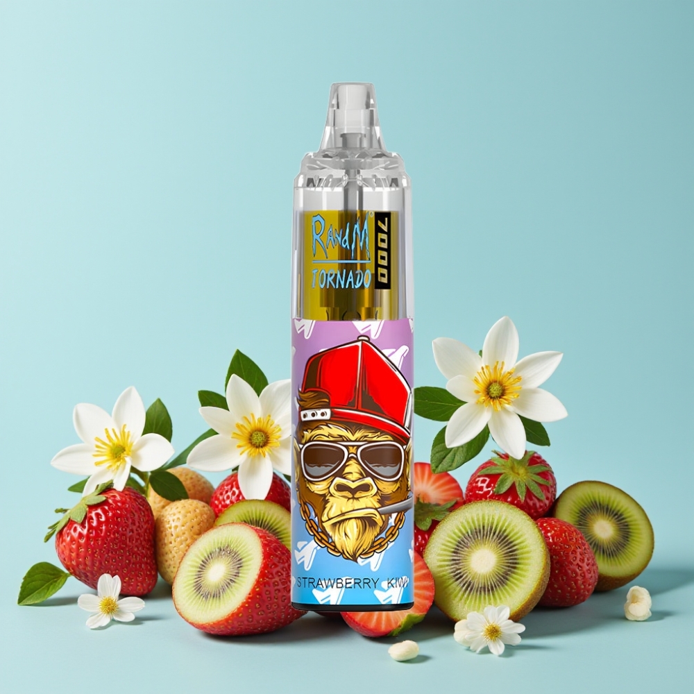 RandM Fumot Tornado 7000 Puffs 14 ML E-liquid Mesh Coil Jordbær Kiwi