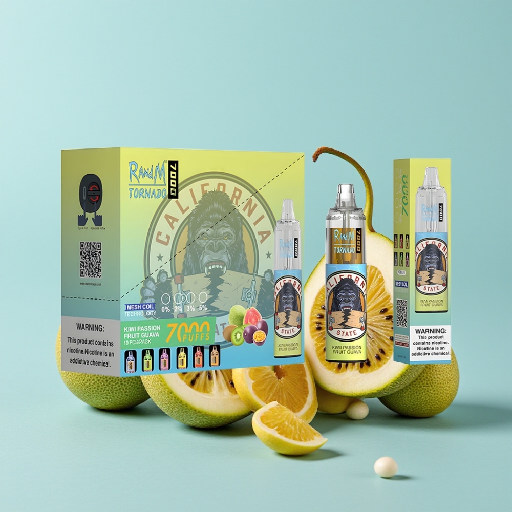 RandM Fumot Tornado 7000 Puffs 14 ML Kiwi Pasjonsfrukt Guava Type-C RGB