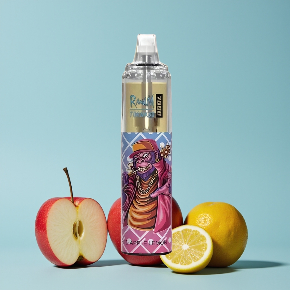 RandM Fumot Tornado 7000 Puffs 14 ML Rødt Eple Sitron Type-C RGB Luftjustering