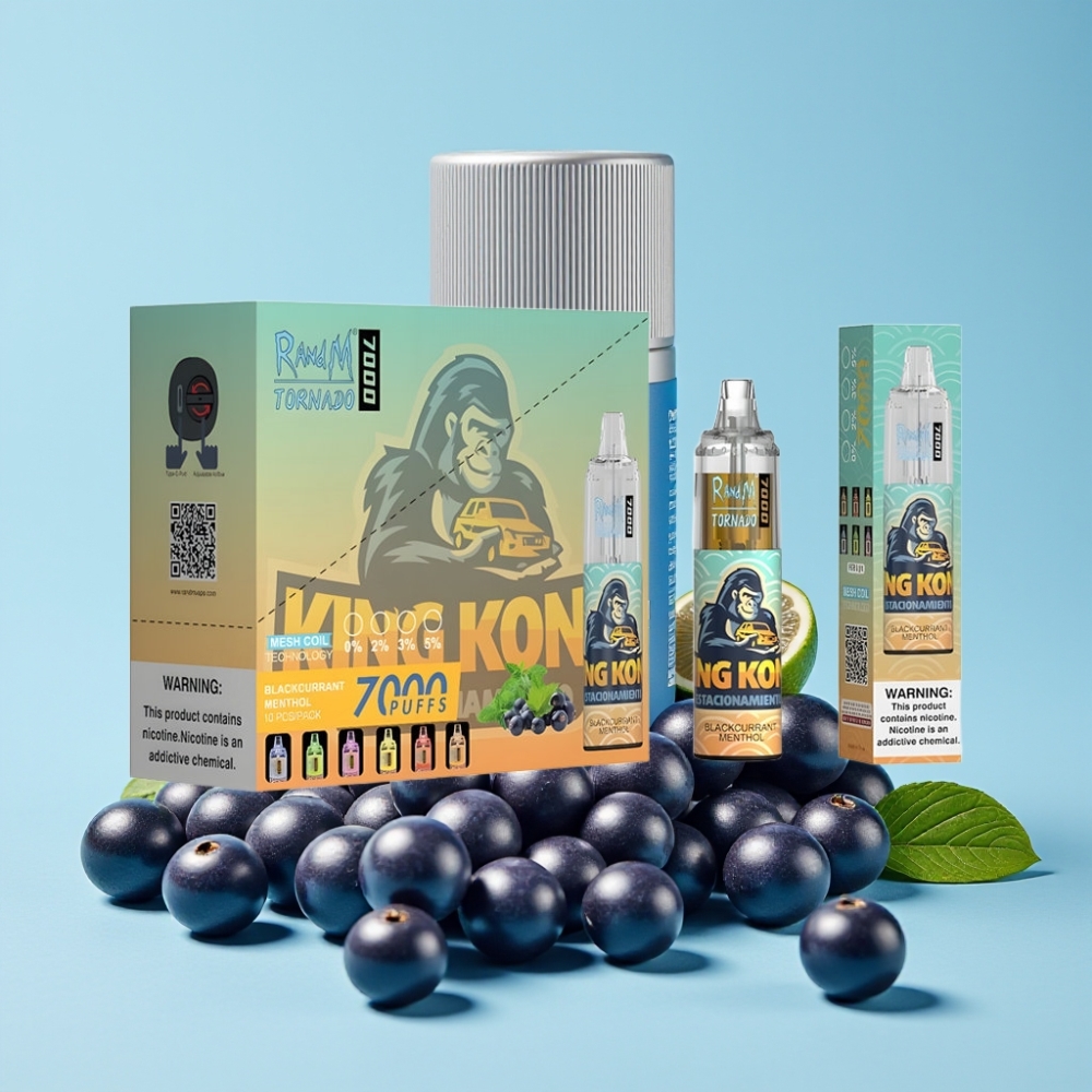 RandM Fumot Tornado 7000 Puffs 14 ML Svartsolbær Mentol Type-C RGB Luftjustering