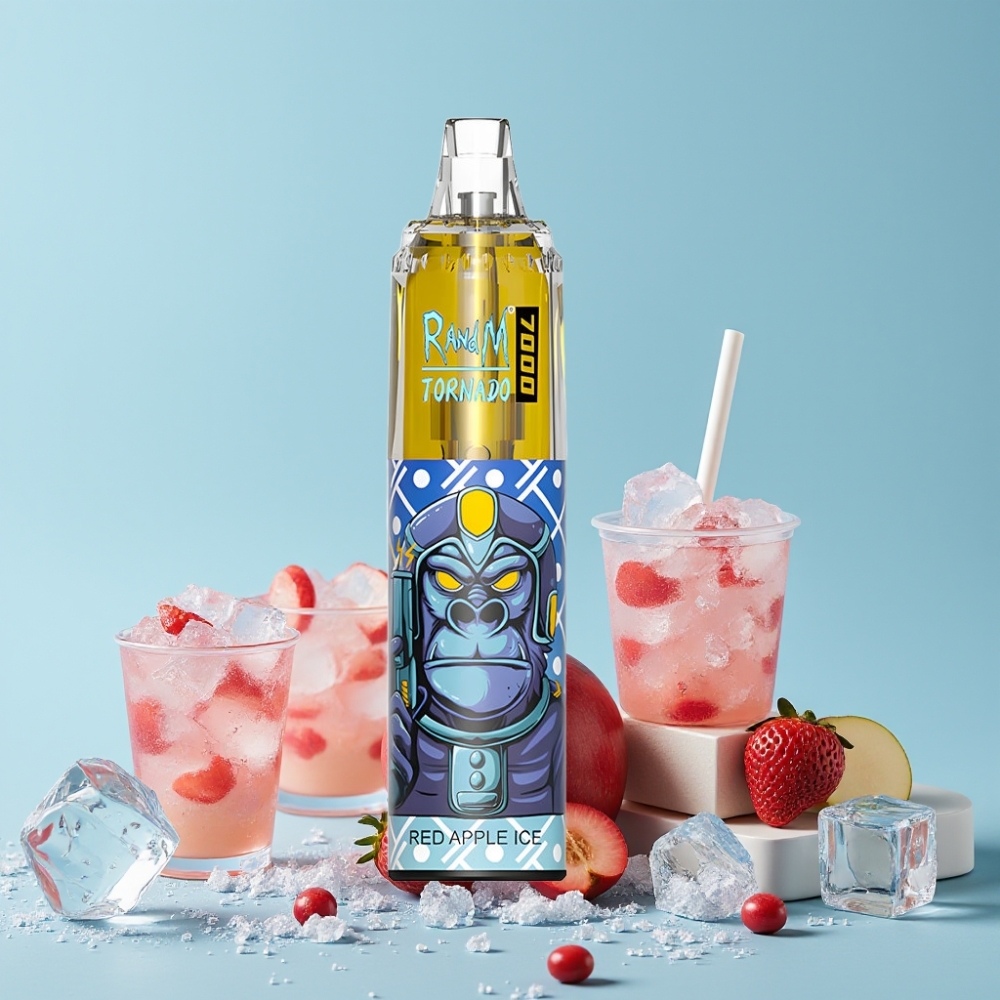 RandM Fumot Tornado 7000 Puffs 14 ML Type-C RGB Rød Eple Is Luftjusterbar