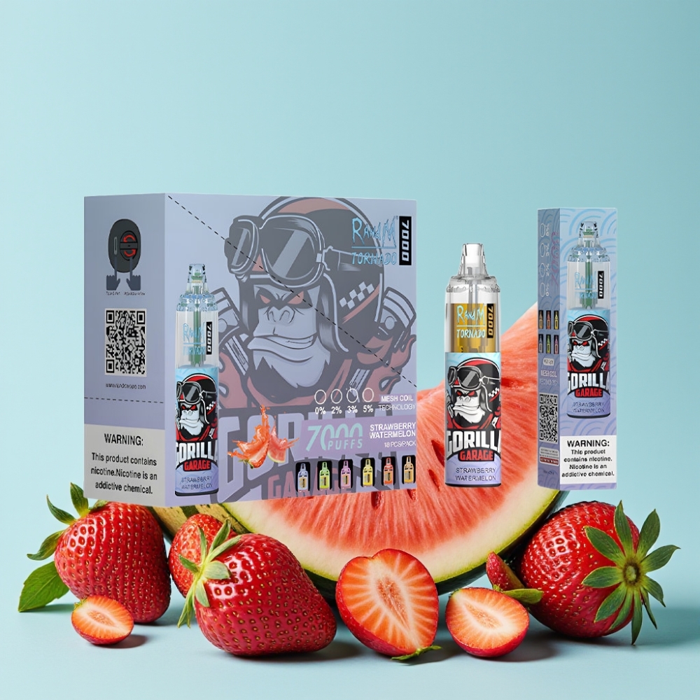 RandM Fumot Tornado 7000 Puffs Jordbær Vannmelon 14ML Type-C RGB Luftjusterbar