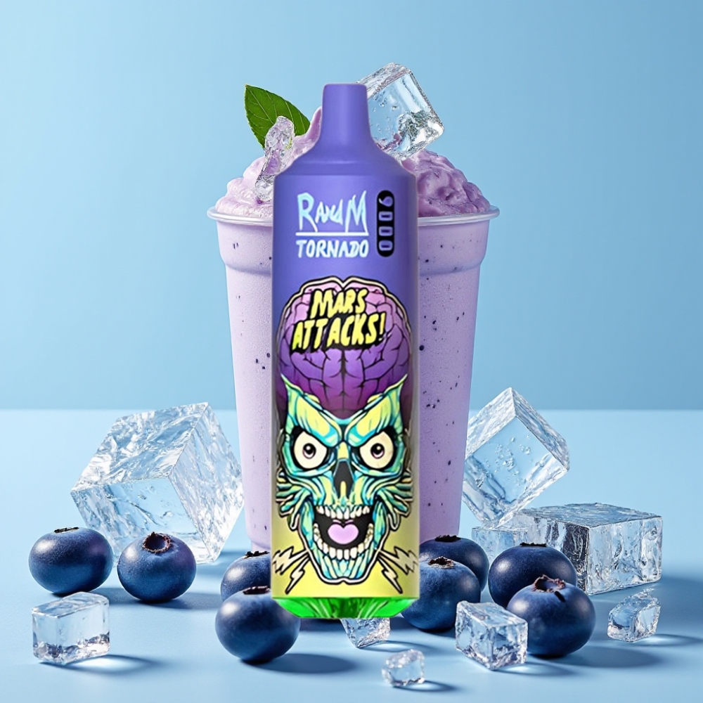 RandM Tornado 9000 Puffs 18 mL Blåbær Is Mesh Coil RGB Display