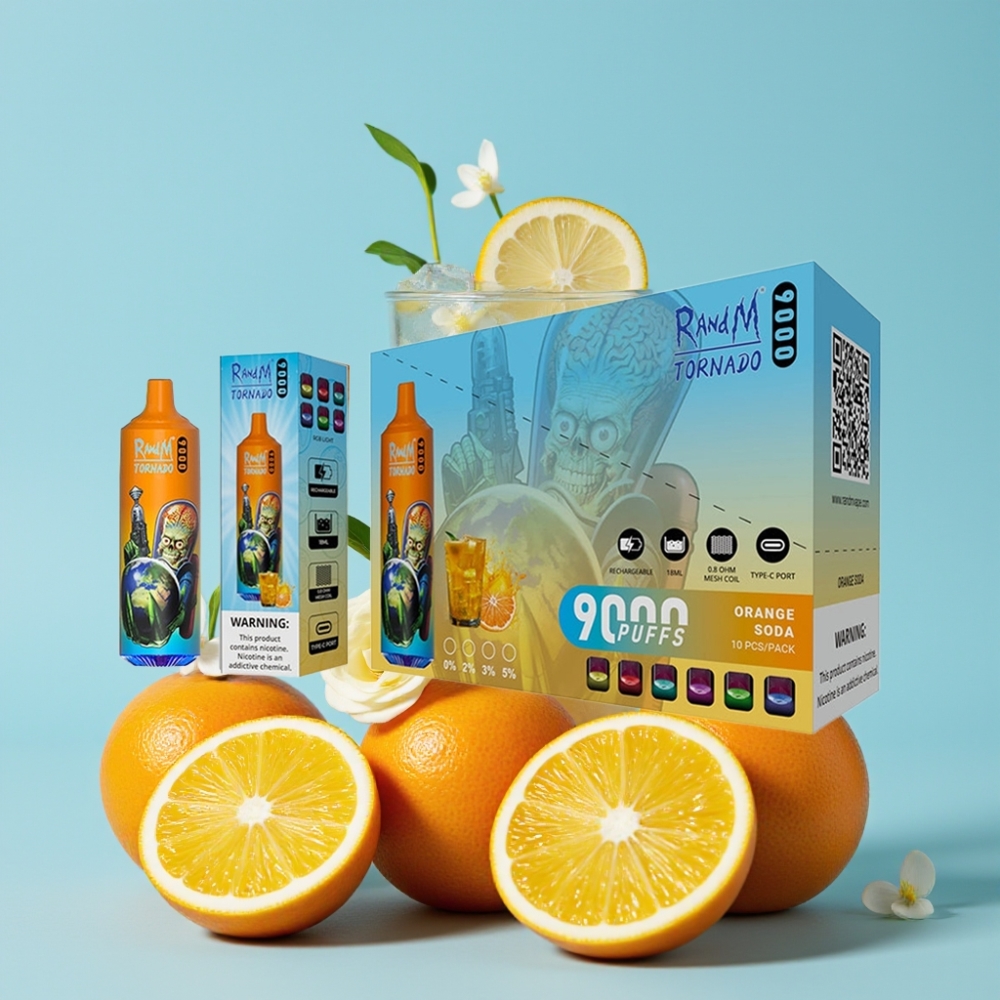 RandM Tornado 9000 Puffs 18 mL Mesh Coil Appelsinbrus Norge online wholesalers