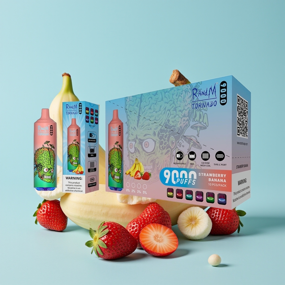 RandM Tornado 9000 Puffs 18 mL Mesh Coil Jordbær Banan Norge online wholesalers