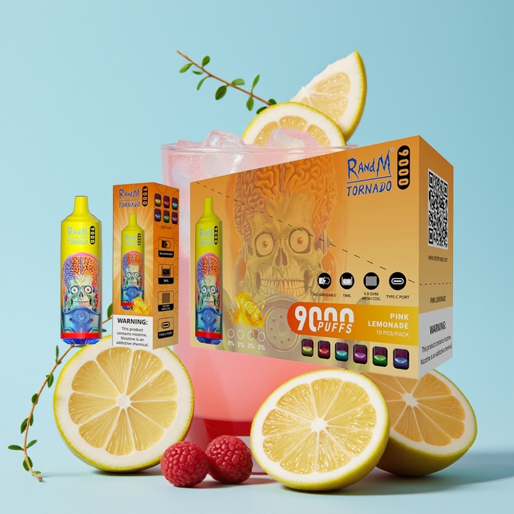 RandM Tornado 9000 Puffs 18 mL Mesh Coil RGB Display Rosa Sitronade