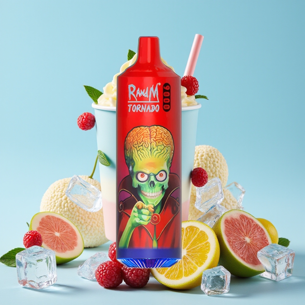 RandM Tornado 9000 Puffs 18 mL Mesh Coil Sleek RGB Display Søt Is