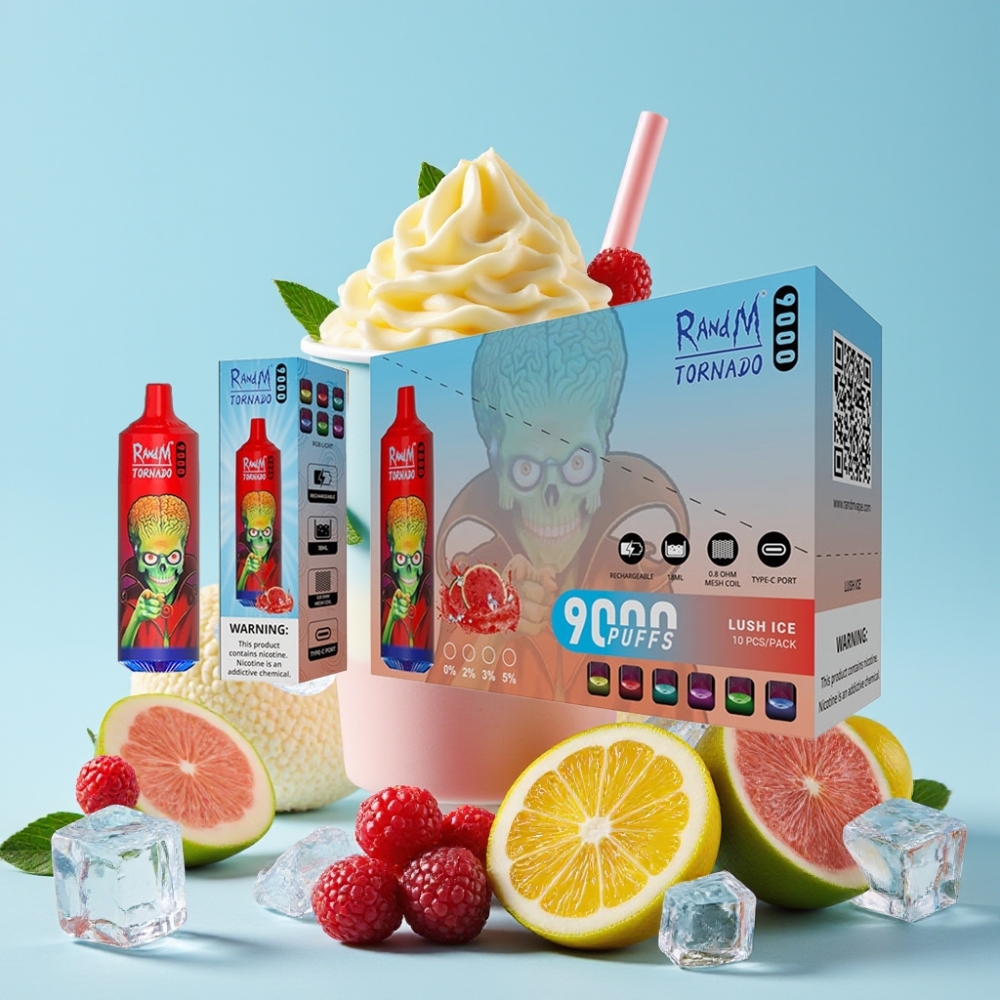 RandM Tornado 9000 Puffs 18 mL Mesh Coil Sleek RGB Display Søt Is