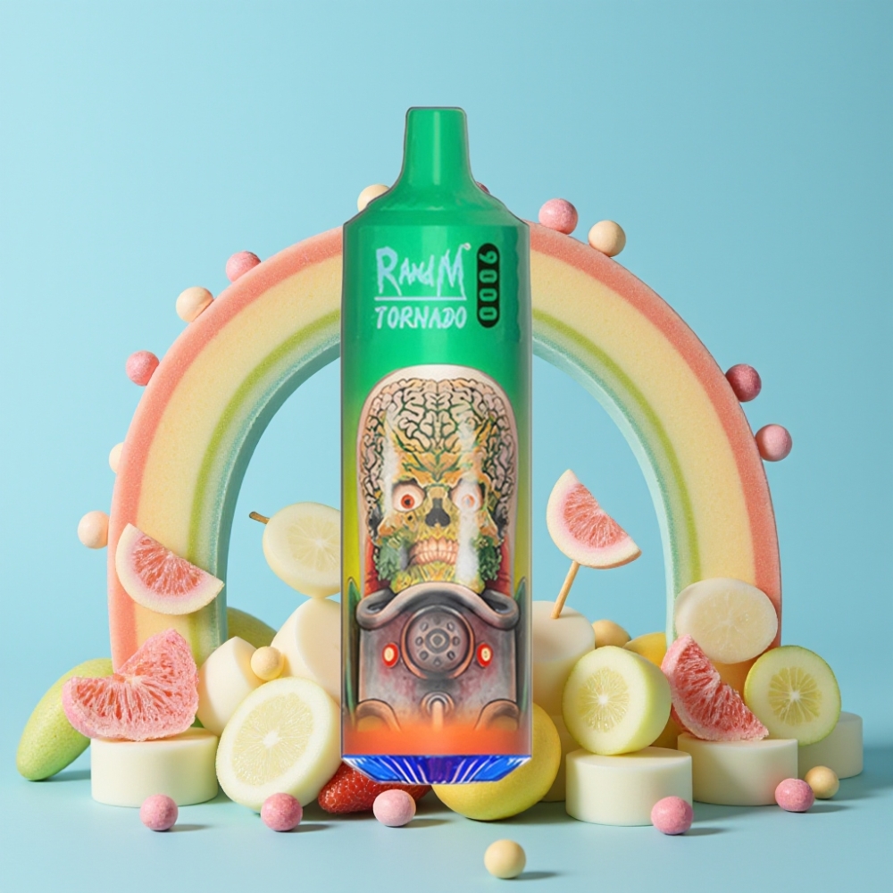 RandM Tornado 9000 Puffs 18 mL Regnbue Godteri RGB Skjerm Mesh Coil