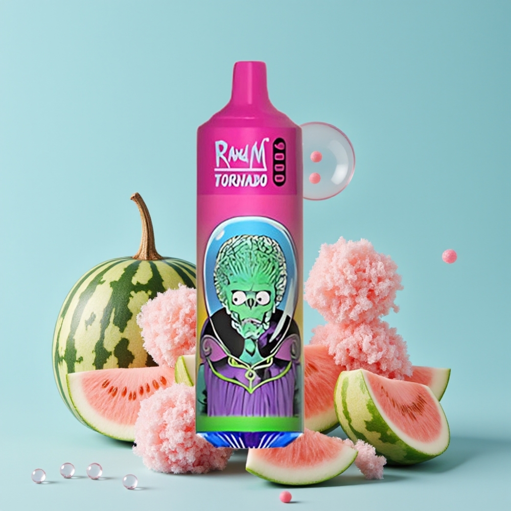 RandM Tornado 9000 Puffs 18 mL Vannmelon Tyggegummi Mesh Coil RGB Display