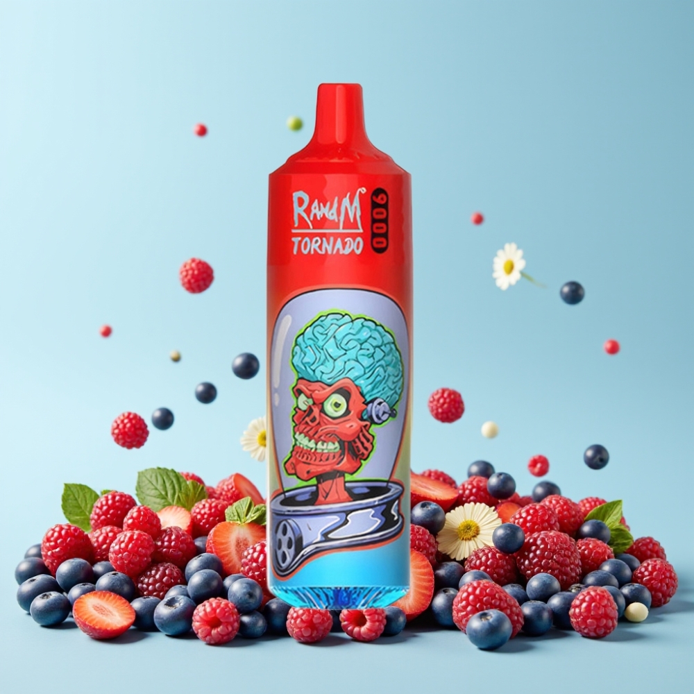 RandM Tornado 9000 Puffs 850 mAh 18 mL Mesh Coil RGB Display Blandede Bær