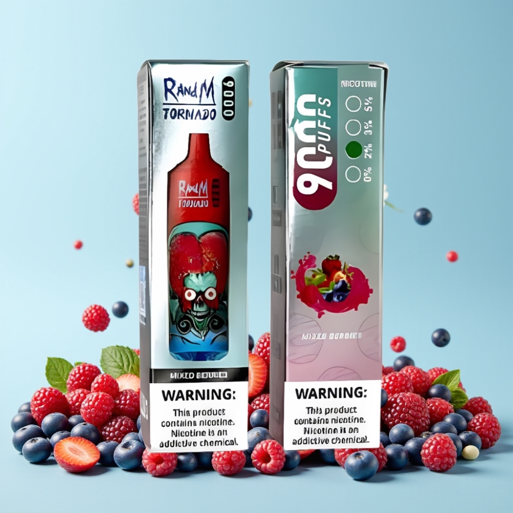 RandM Tornado 9000 Puffs 850 mAh 18 mL Mesh Coil RGB Display Blandede Bær