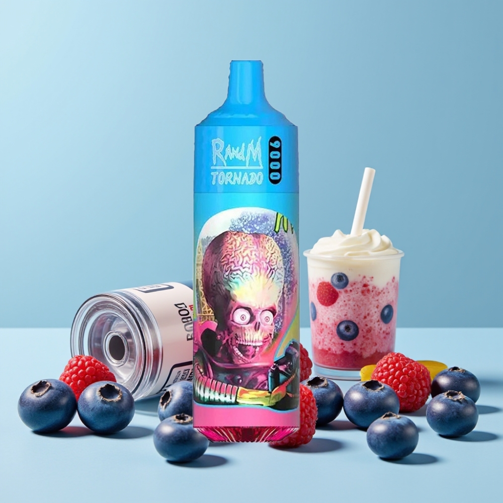 RandM Tornado 9000 Puffs 850 mAh Blåbær Sur Bringebær RGB Skjerm